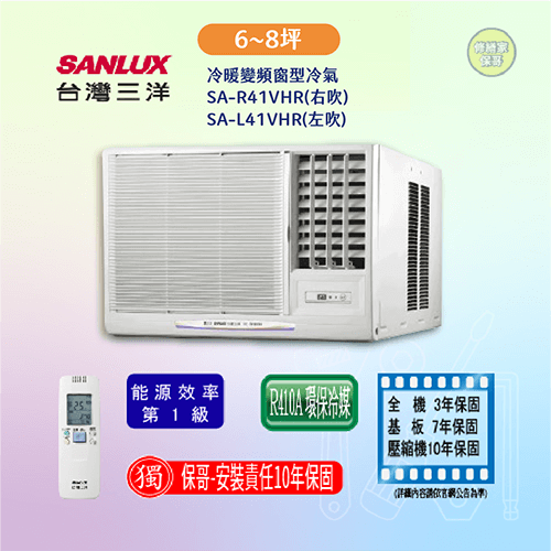 【三洋】冷暖變頻窗型冷氣 SA-R右(L左)41VHR(標準安裝)